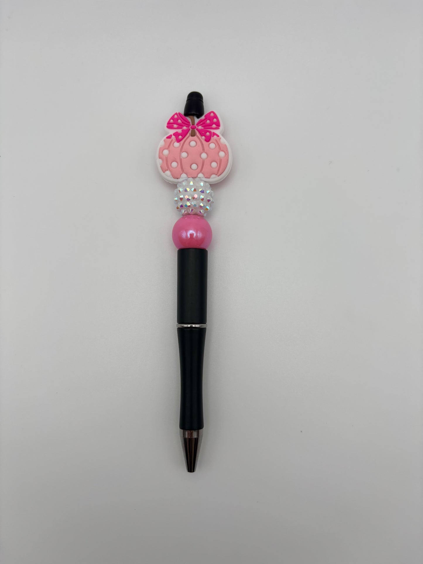 Pink Pumpkin Beaded Pen with Hot Pink Bow - Sparkly Fall & Halloween Pen