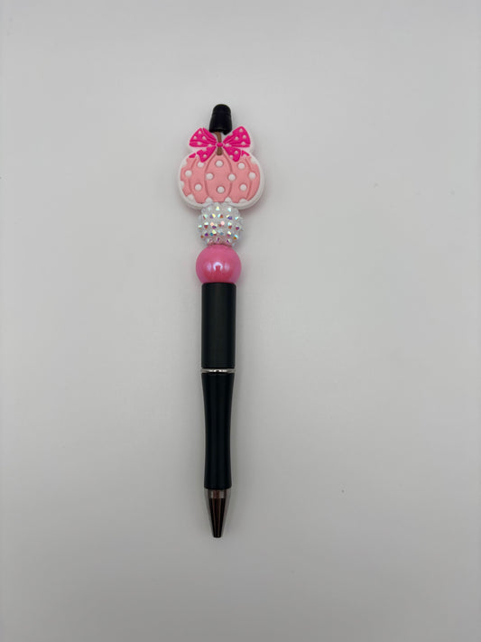 Pink Pumpkin Beaded Pen with Hot Pink Bow - Sparkly Fall & Halloween Pen