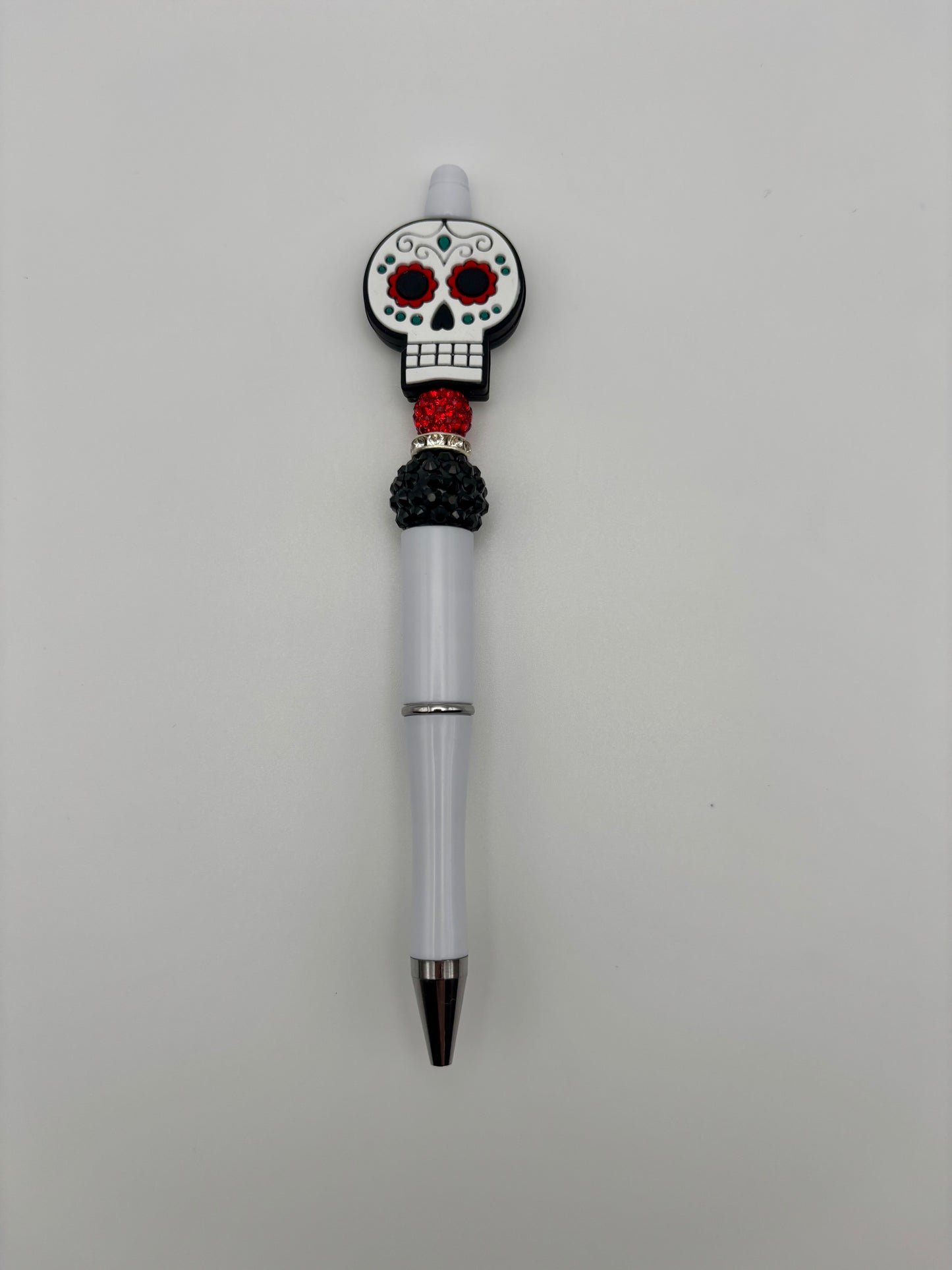 Skull Beaded White Pen – Day of the Dead Skull Pen