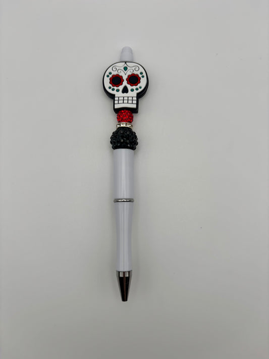 Skull Beaded White Pen – Day of the Dead Skull Pen