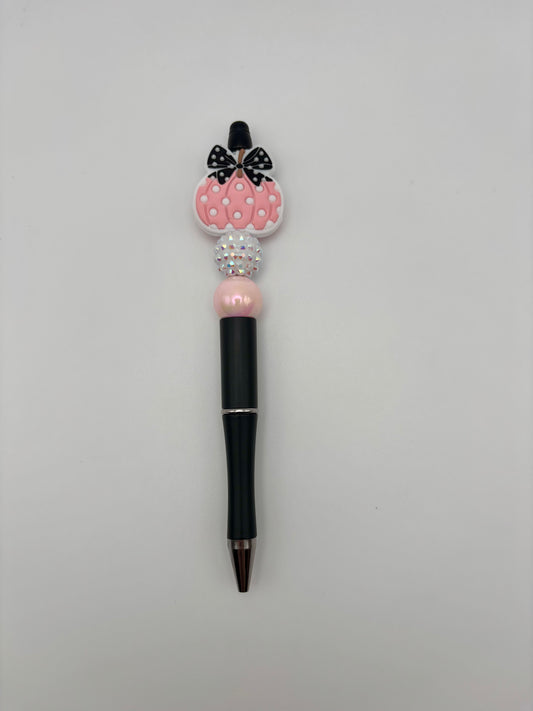 Pastel Pink Pumpkin Beaded Pen with Bow - Cute Fall & Halloween Pen