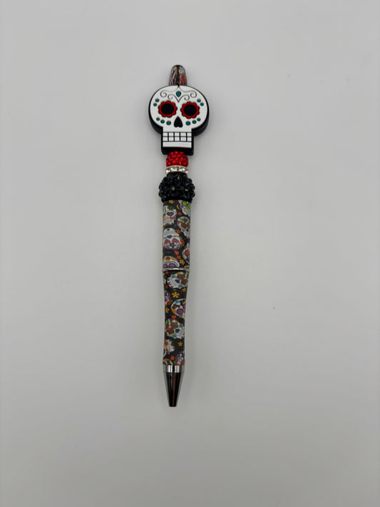 Skull Patterned Beaded Pen – Day of the Dead Skull Pen