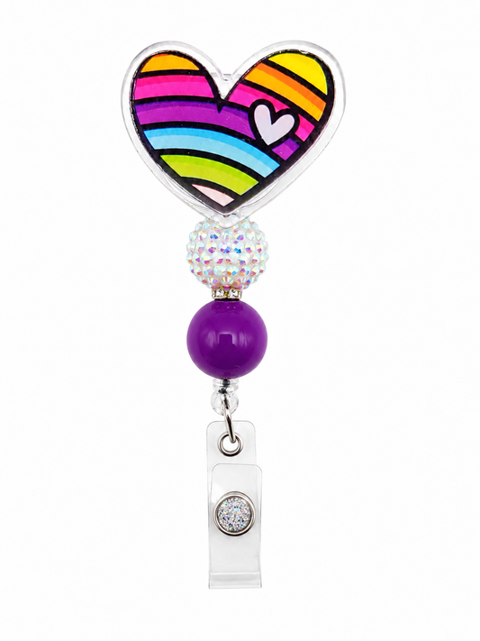 Rainbow Heart Badge Reel – Cute Retractable ID Holder