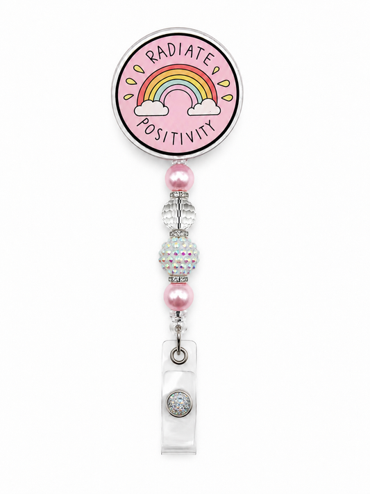 Radiate Positivity Badge Reel - Rainbow Pastel Beaded ID Holder