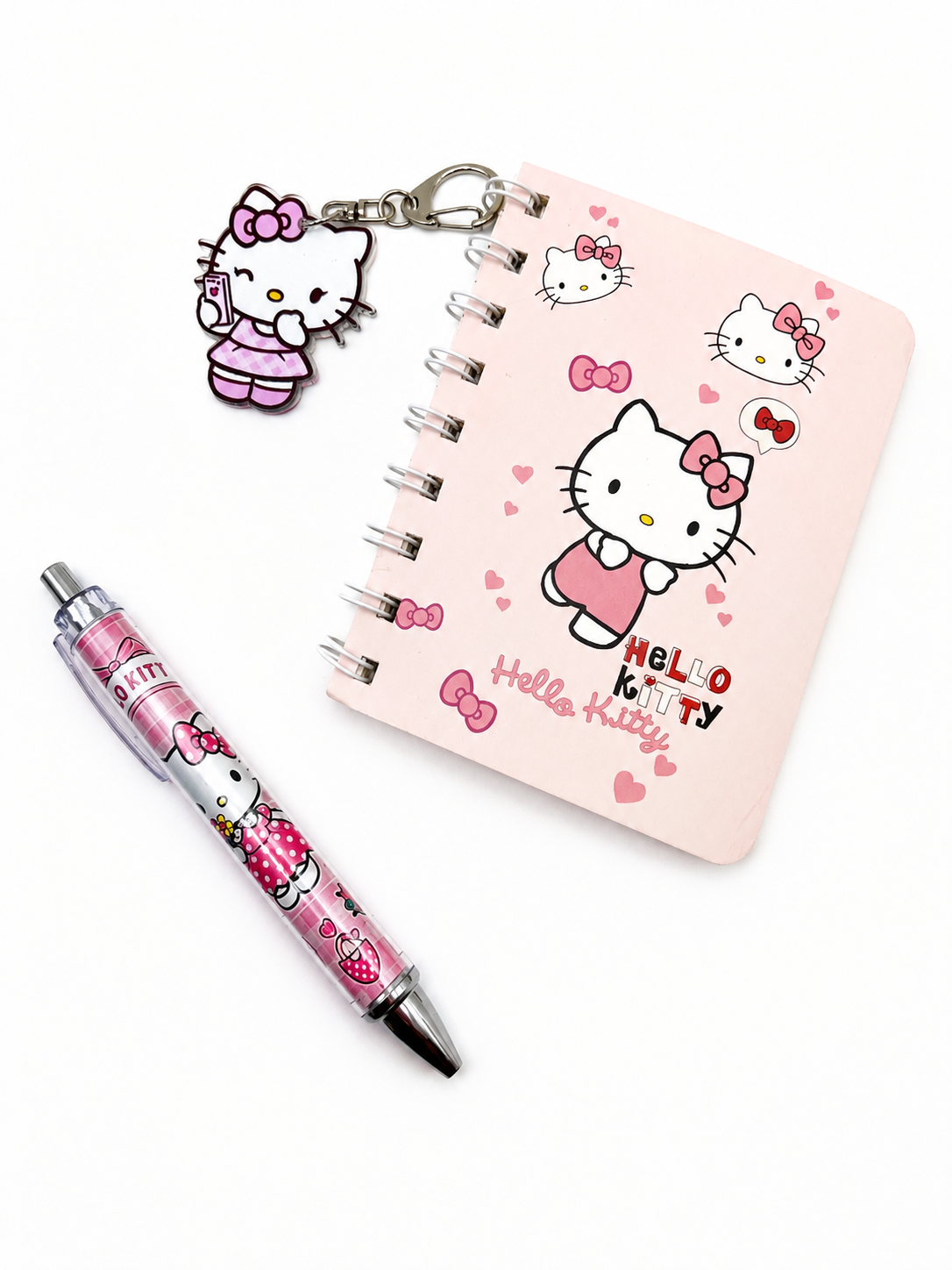 Kitty Pink Notebook & Matching Pen Gift Set with Acrylic Keychain