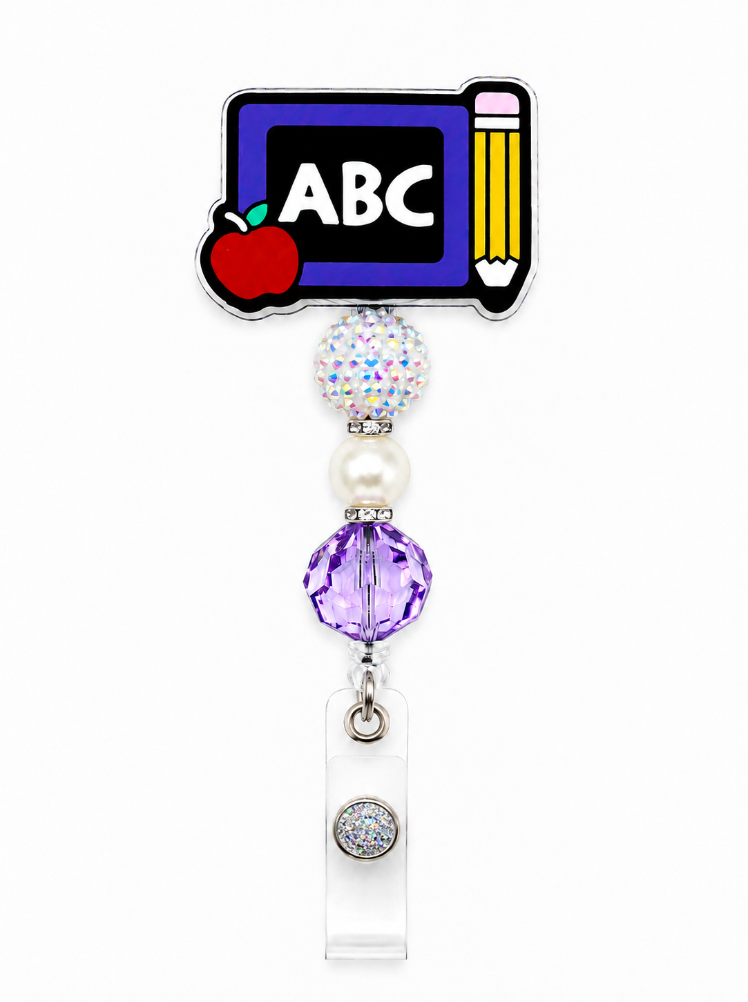 ABC Chalkboard Badge Reel – Handmade Beaded Retractable ID Holder