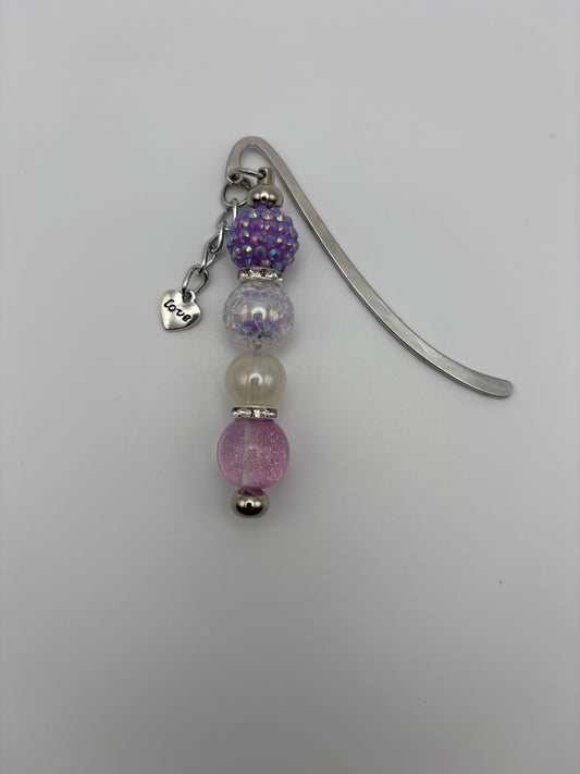 Purple & Shimmer Beaded Bookmark with Love Charm