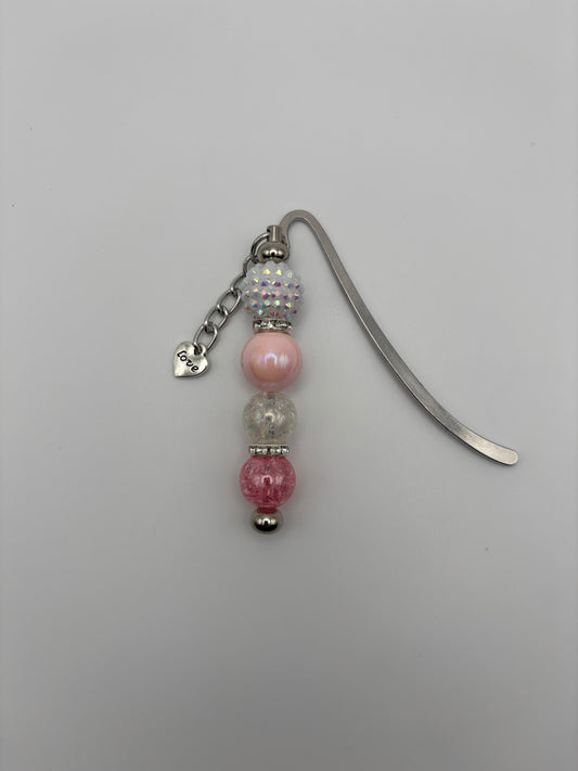 Sparkle White & Pink Beaded Bookmark with Love Charm