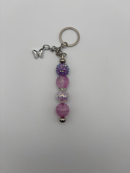 Purple Sparkle Beaded Keychain with Butterfly Charm