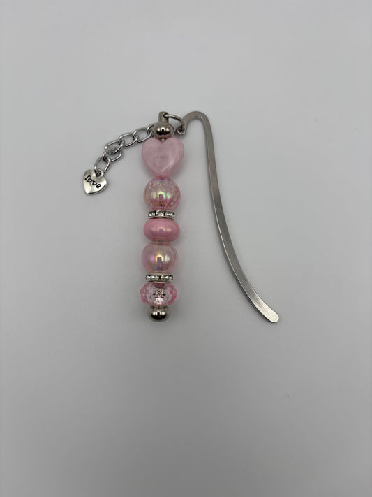 Pink Heart Beaded Bookmark with Love Charm