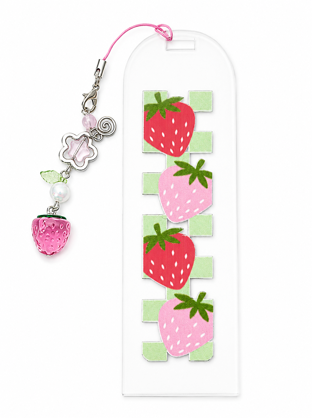 Strawberry Acrylic Bookmark Charm - Cute Pink Strawberry Bookmark - Kawaii Coquette Reader Gift