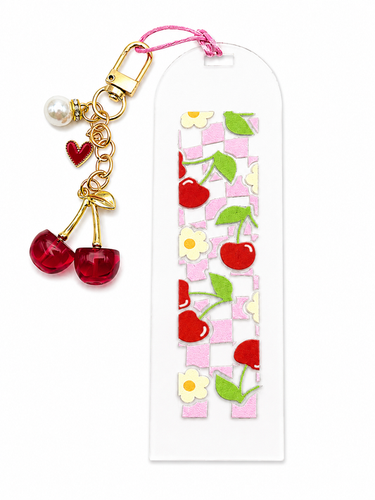 Cherry Checker Acrylic Bookmark Charm - Cute Cherry Bookmark - Coquette Kawaii Reader Gift