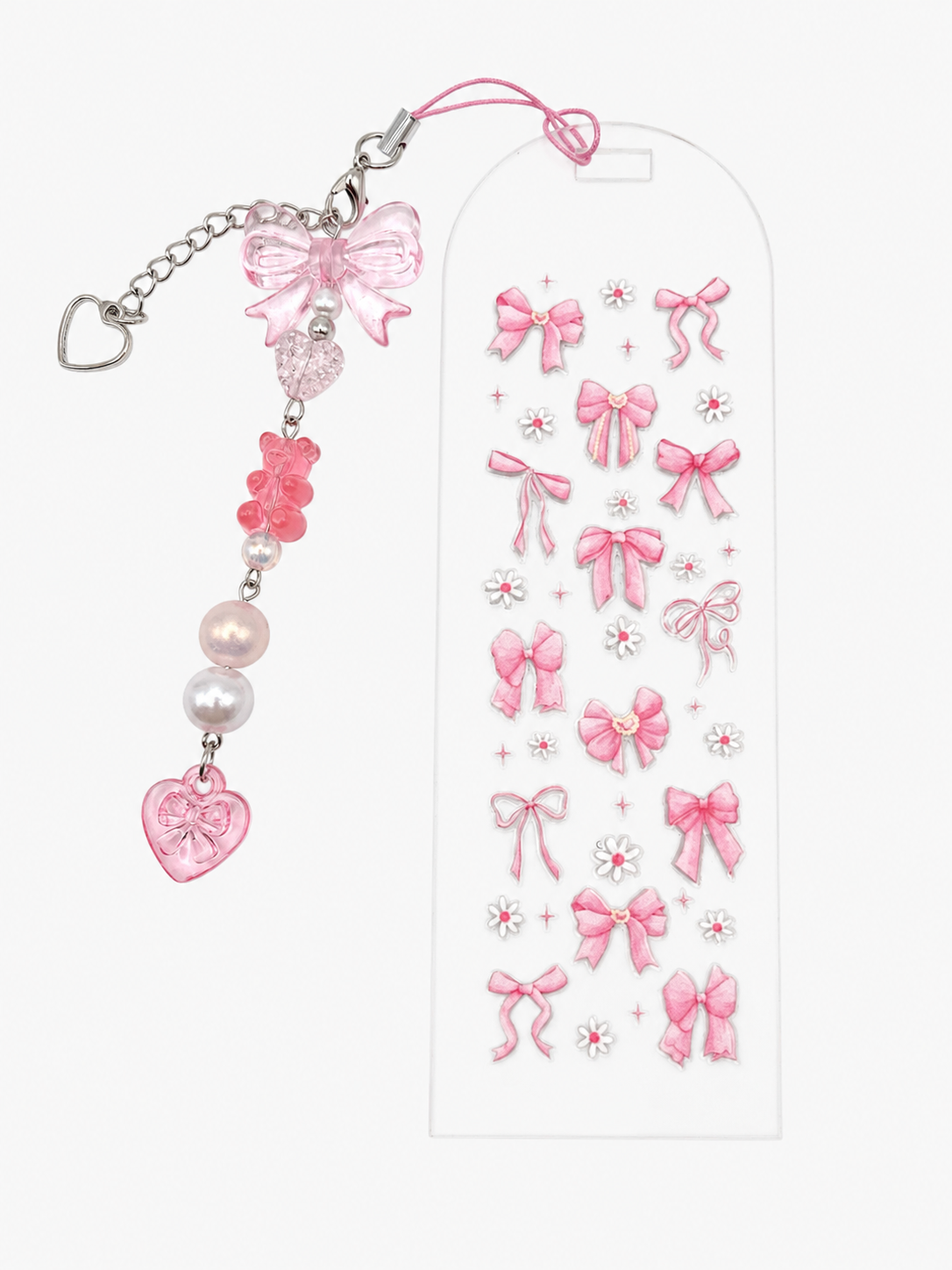 Pink Bow Acrylic Bookmark with Daisy Floral Accents - Handmade Charm - Coquette Inspired Bookmark Accessory
