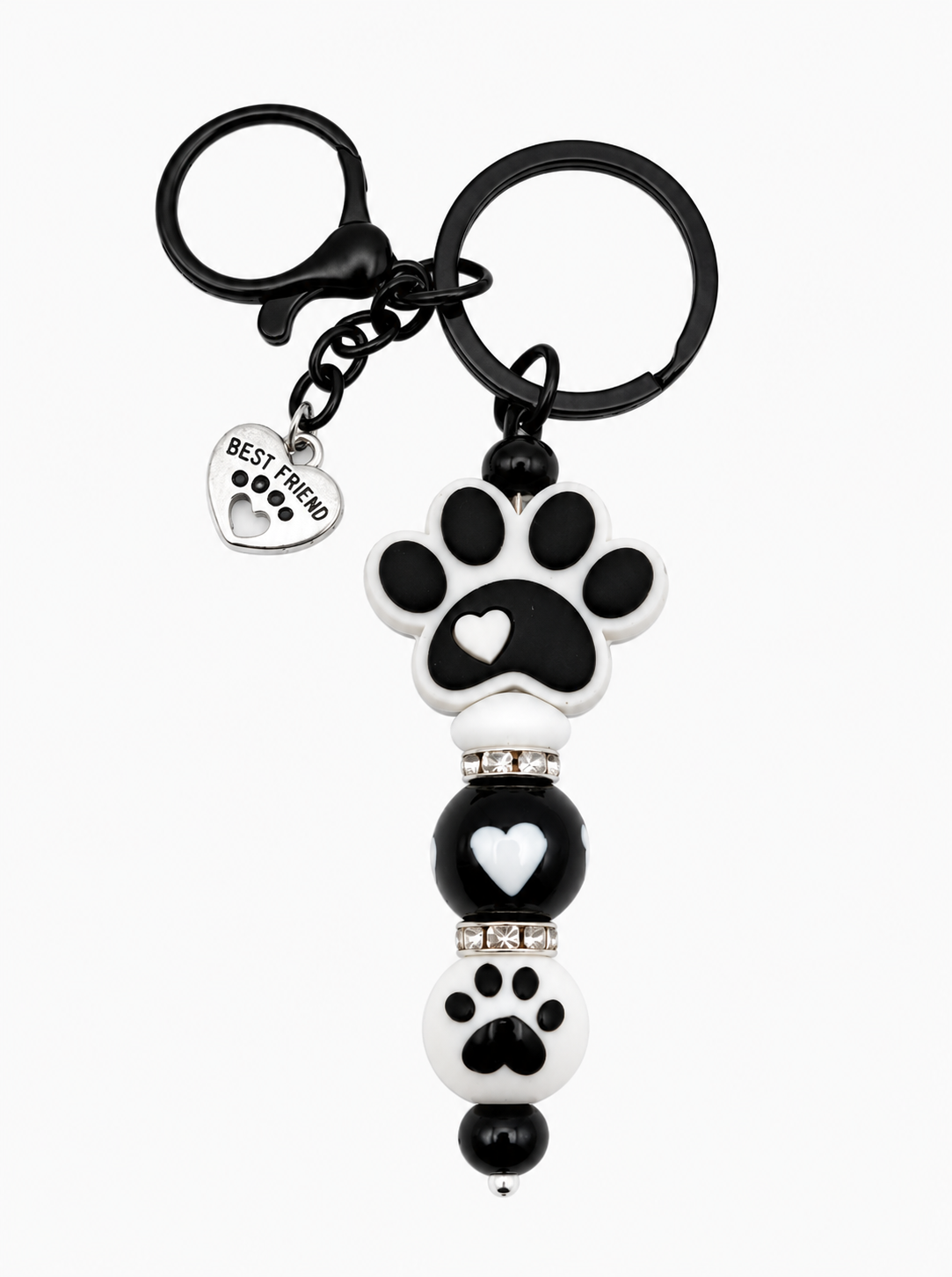 Paw Print Keychain with Best Friend Charm and Heart Print Bead