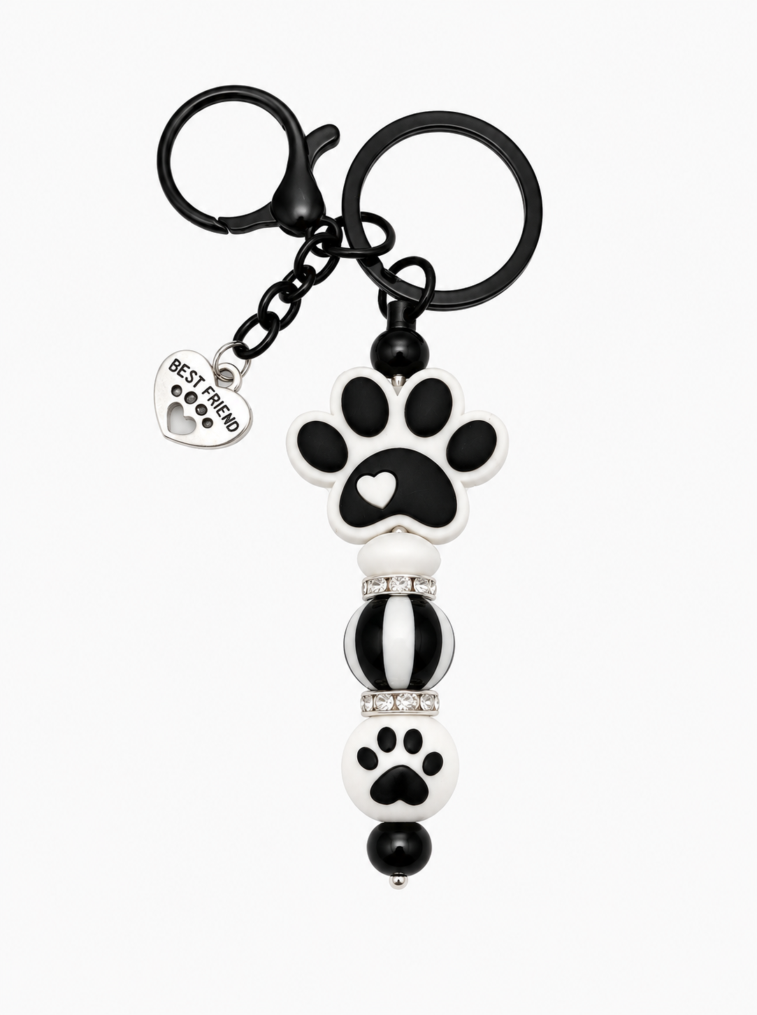 Paw Print Keychain with Stripe Bead & Best Friend Charm