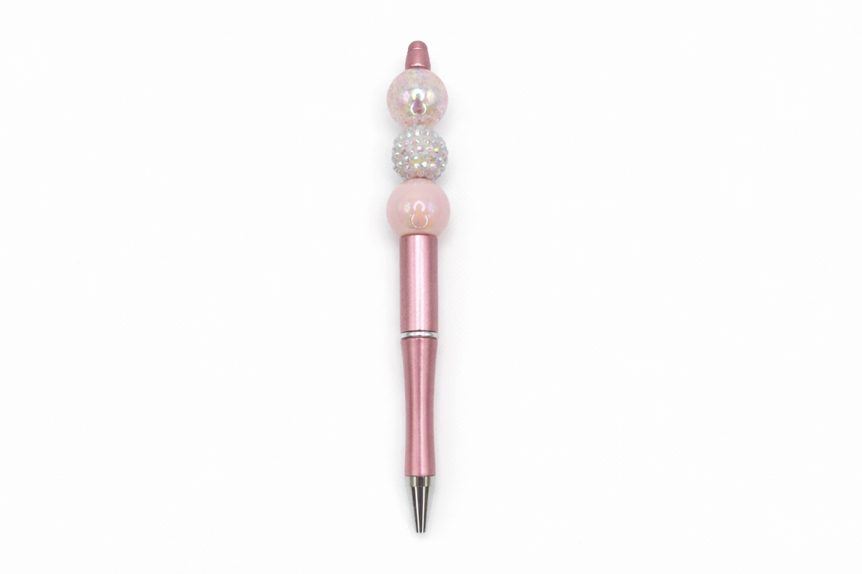 Pink Pearl & Sparkly Beaded Pen - Rose Gold Refillable Barrel