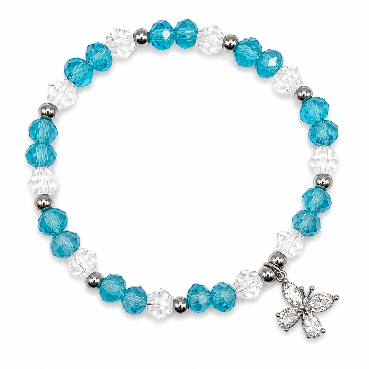 Lake Blue Crystal Butterfly Stretch Bracelet