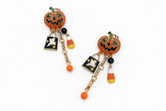 Spooky Charm Pumpkin Dangle Earrings