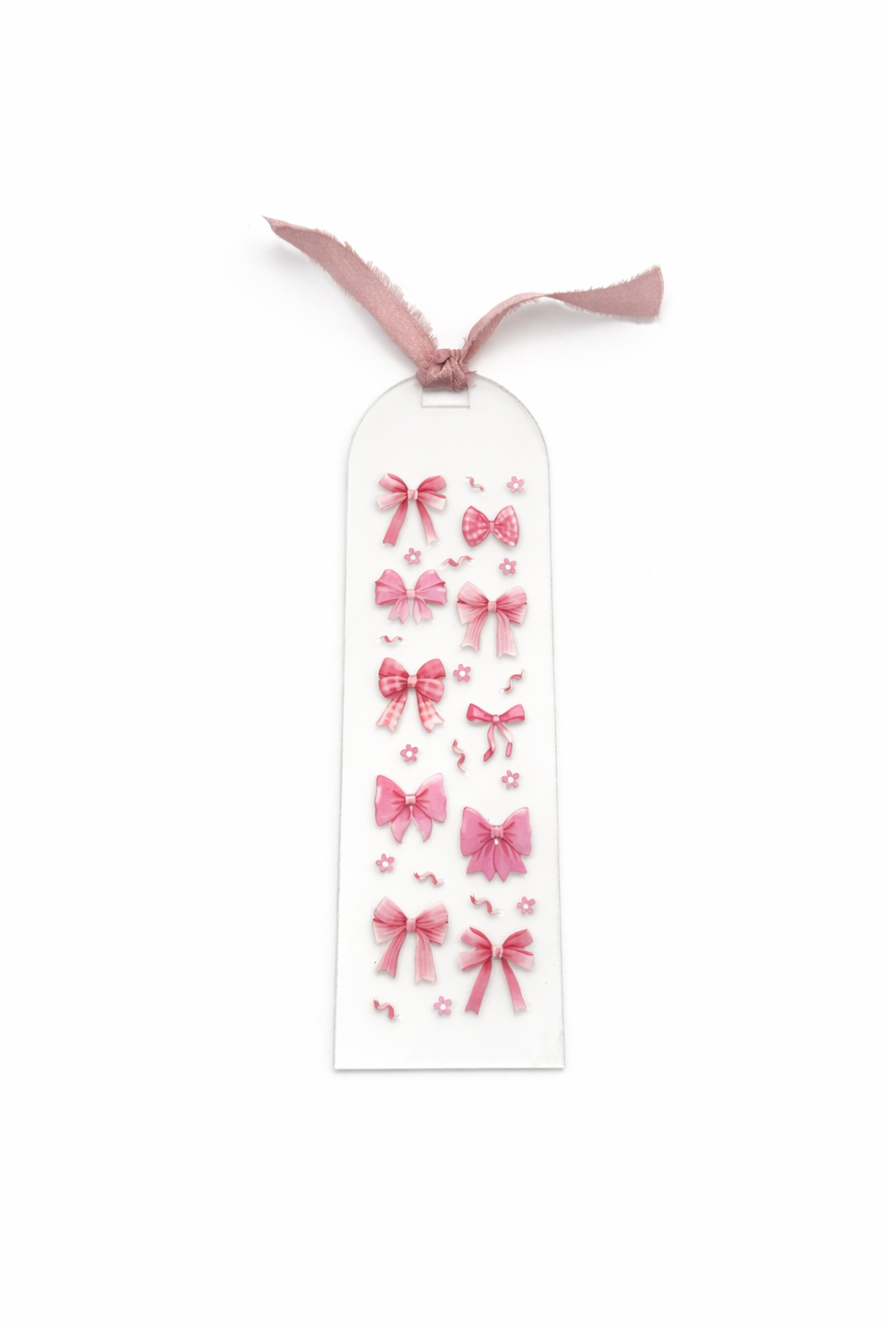 Pretty Pink Ribbon with Flowers Acrylic Bookmark 🎀💗