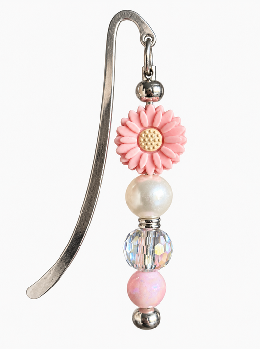 Pink Daisy Pearl Beaded Bookmark