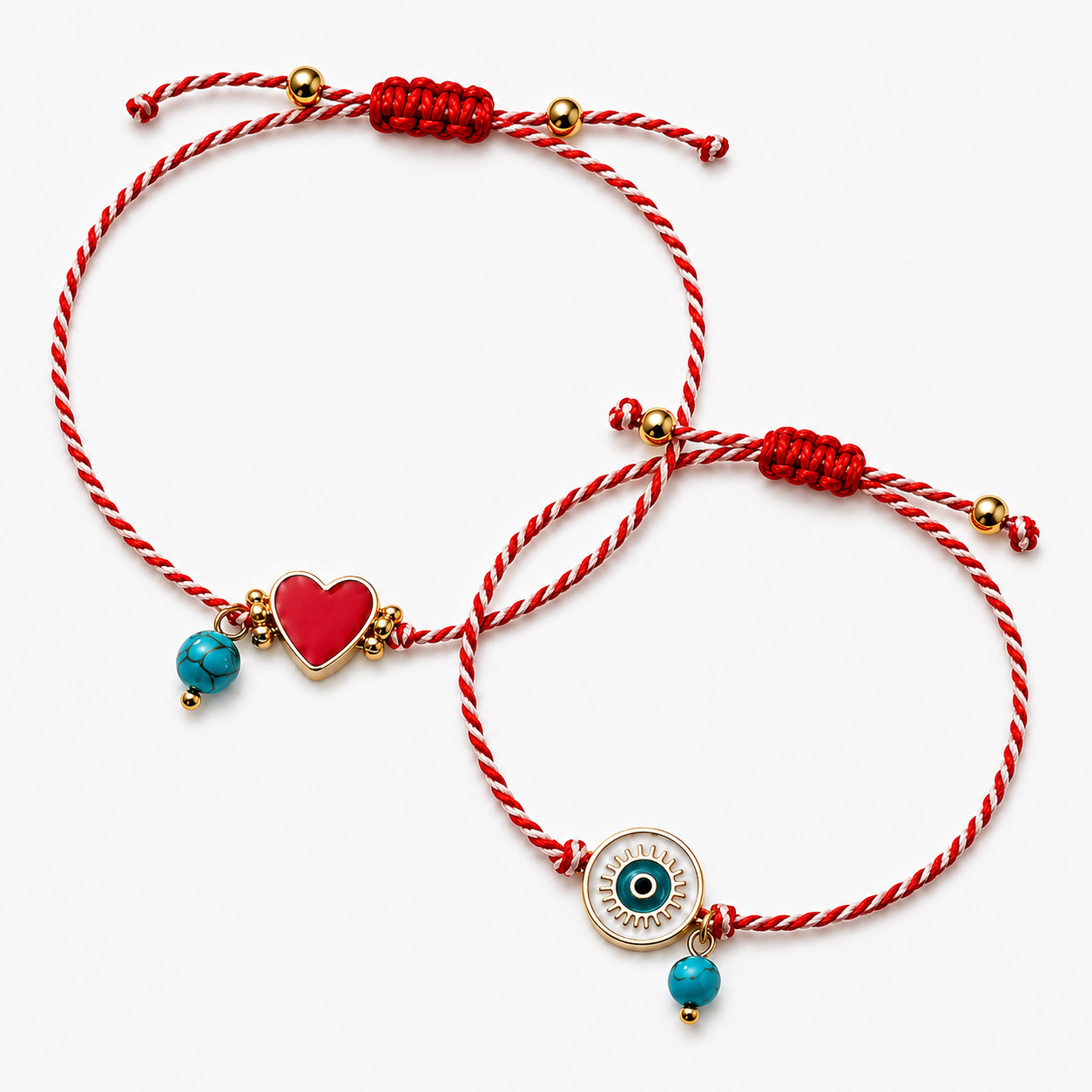 Red Heart & Evil Eye Friendship Bracelet Set - Matching Fashion Bracelets for Women
