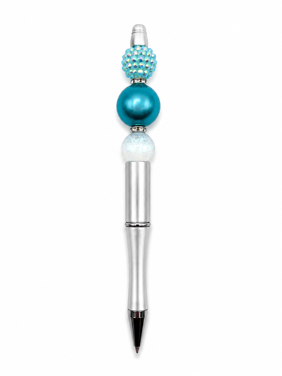 Teal Ice Glam Beaded Pen with Silver Barrel Pen