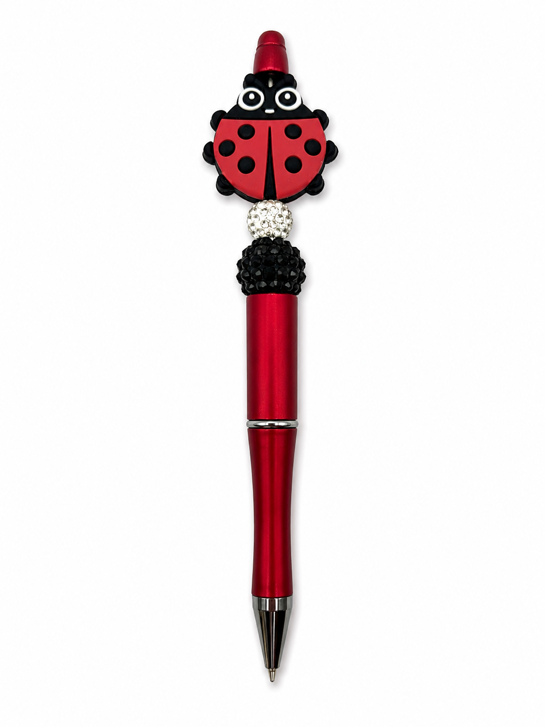 Red & Black Ladybug Pen with Black Crystal and Rhinestone Beads - Red Barrel Pen