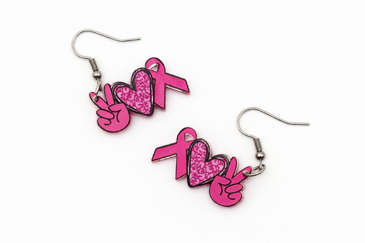 Pink Heart Ribbon Earrings