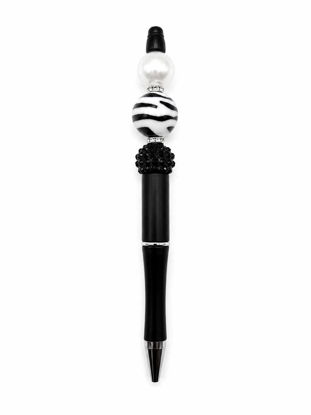 Zebra Print Glam Beaded Pen - Black & White Handmade Rhinestone Pen