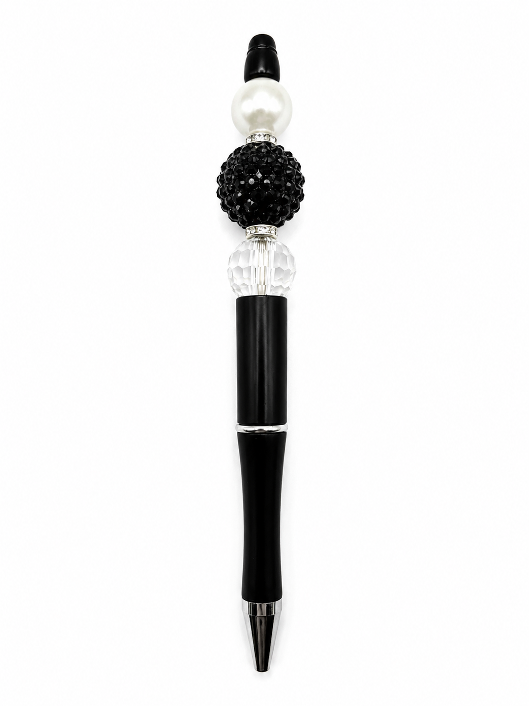 Midnight Pearl Beaded Pen - Black & White Handmade Rhinestone Pen