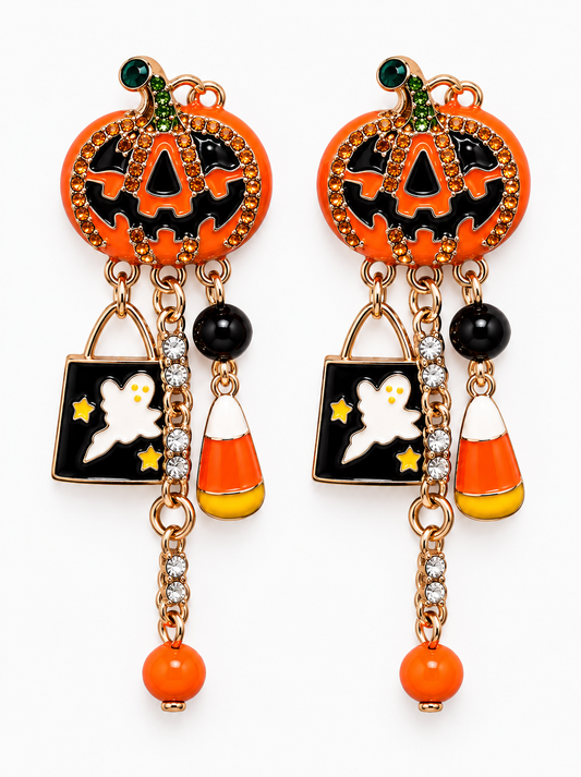 Spooky Charm Pumpkin Dangle Earrings