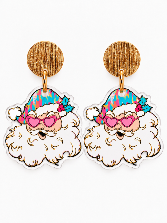 Retro Santa Christmas Earrings – Cute Holiday Earrings with Pink Glasses - Beads & Glimmer