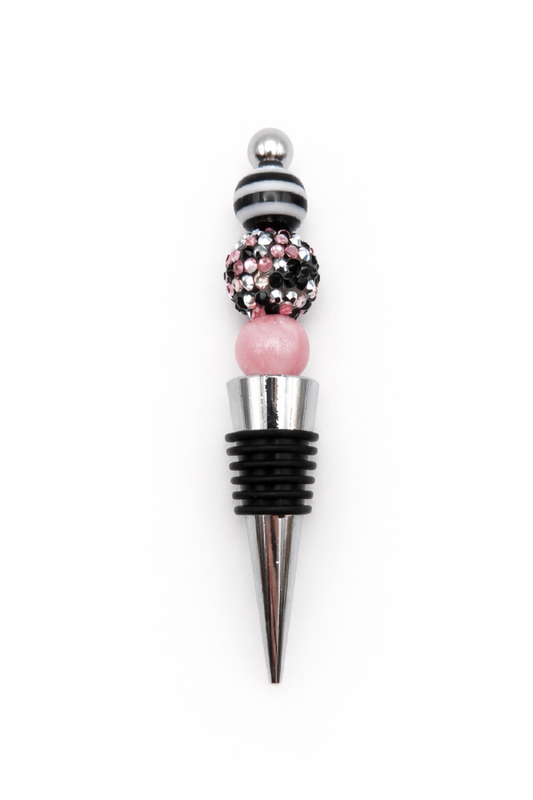 Stripe Black & Pink Sparkle Beaded Wine Stopper