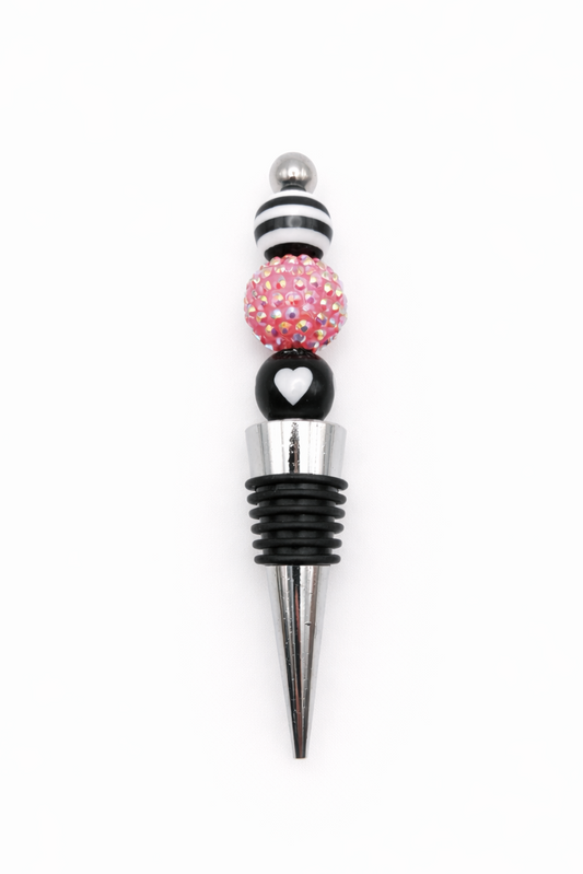 Pink Sparkle & Stripe Beaded Wine Stopper