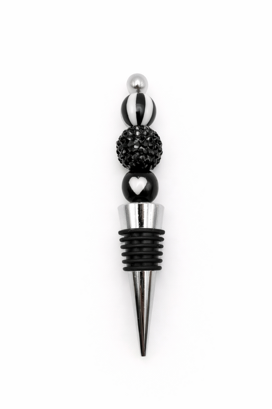 Black Sparkle & Heart Beaded Wine Stopper