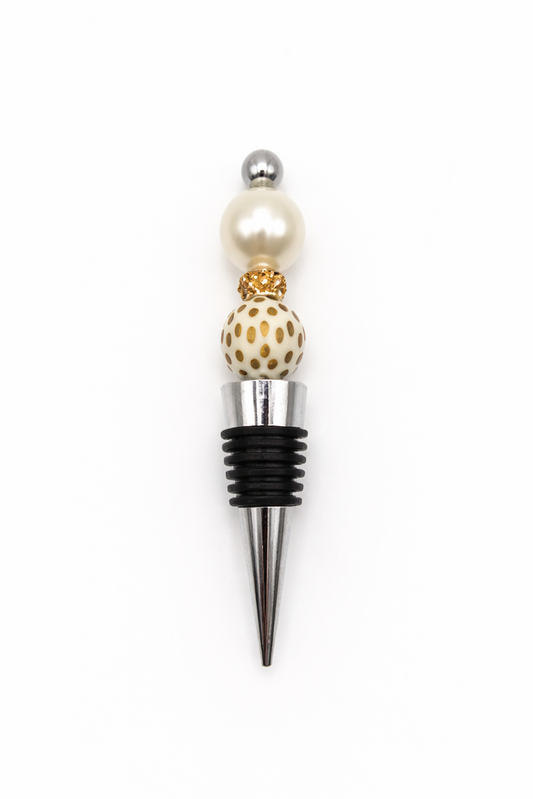 Pearl & Gold Polka Dot Wine Stopper