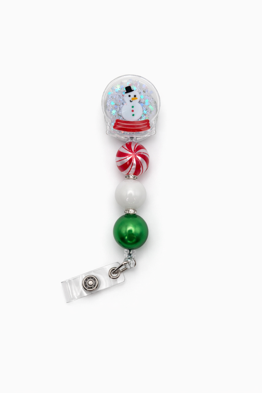 Snowman Sparkly Shaker Badge Reel - Christmas Plastic Shaker ID Badge Holder – Beads & Glimmer