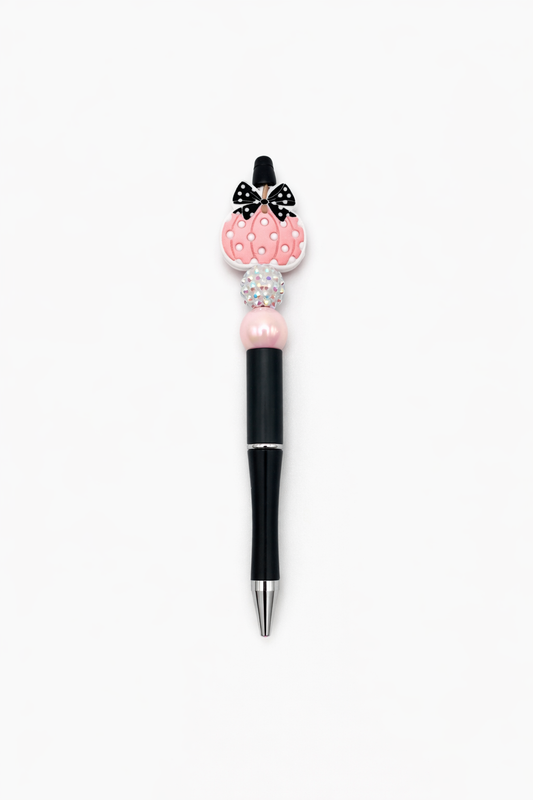 Pastel Pink Pumpkin Beaded Pen with Bow - Cute Fall & Halloween Pen