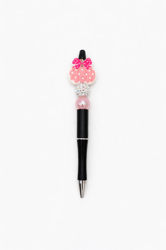 Pink Bow Pumpkin Beaded Pen | Blush Pearl & Sparkle Accent