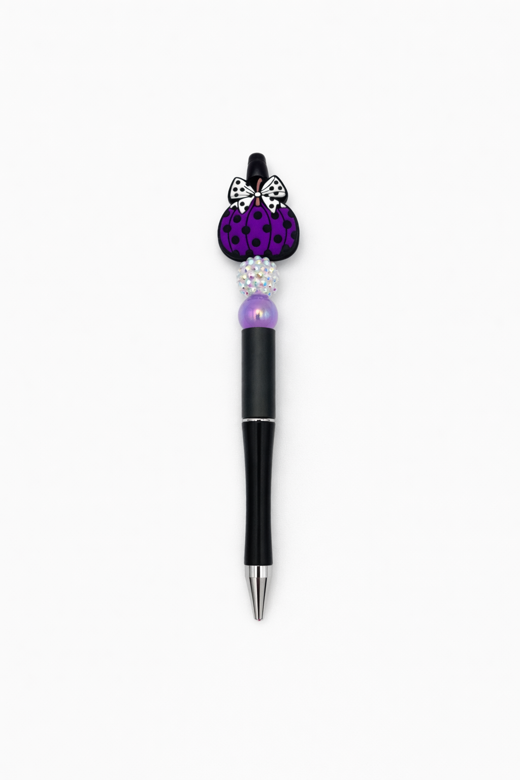 Dark Purple Pumpkin Beaded Pen – Polka Dot Bow Accent