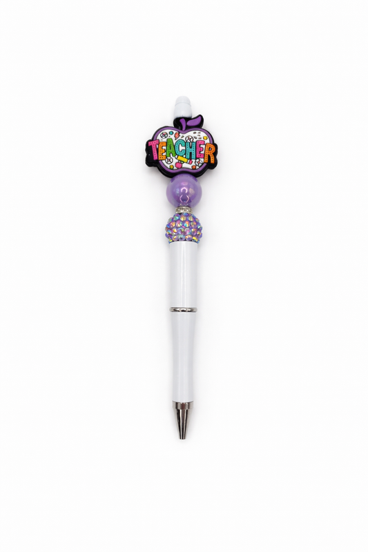 Teacher Beaded Pen – Purple Apple Topper with purple sparkly beads - Teacher Appreciation Pen