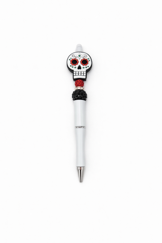 Skull Beaded White Pen – Day of the Dead Skull Pen