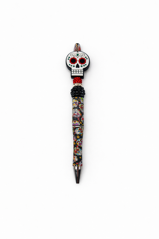 Skull Patterned Beaded Pen – Day of the Dead Skull Pen