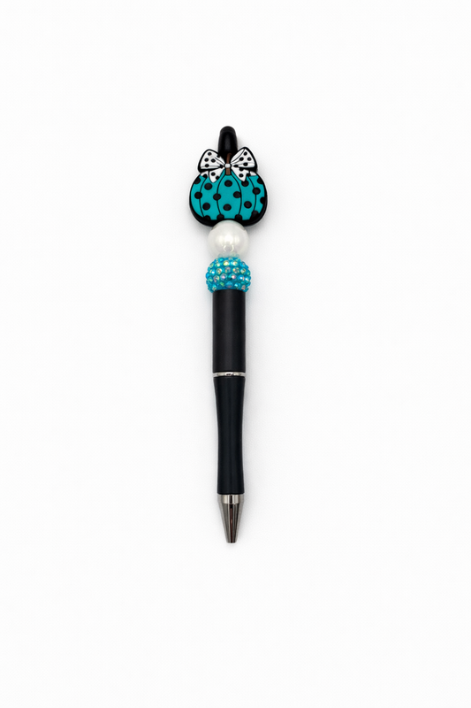 Teal Pumpkin Beaded Pen – Polka Dot Halloween Style