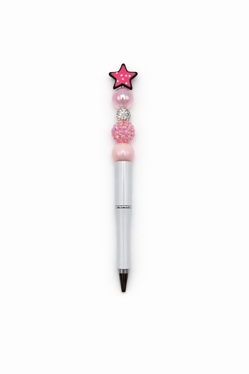 Pink Star Topper Sparkly Beaded Pen with White Barrel