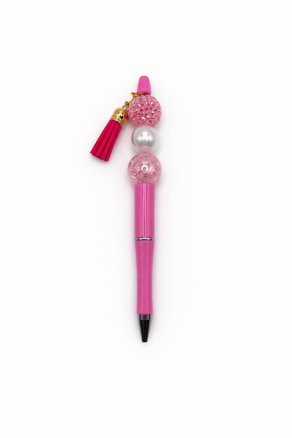 Pink Beaded Pen with White Pearl and Tassel