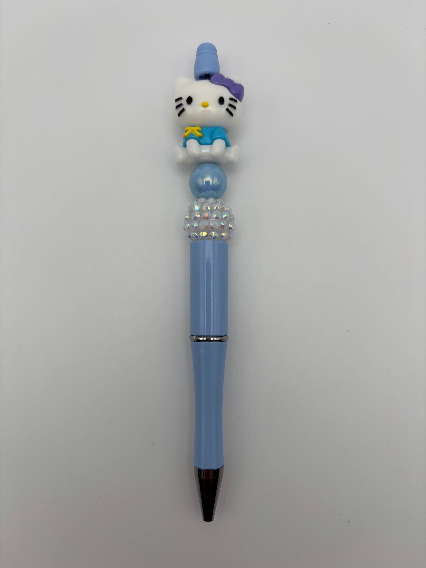 Hello Kitty Blue Beaded Pen - Cute Handmade Character Pen with AB Rhinestone Accent