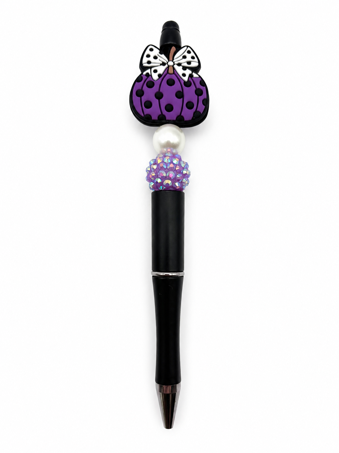 Dark Purple Pumpkin Beaded Pen - Fall/ Halloween Polka Dot Pumpkin Pen with Pearl Accent