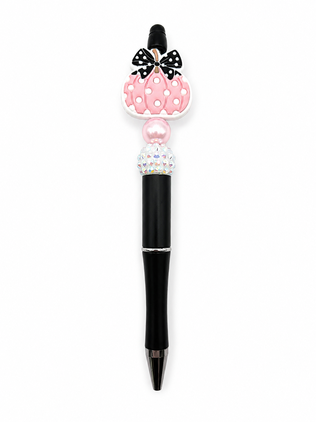 Pink Sparkle Pumpkin Beaded Pen with Bow - Cute Fall & Halloween Pen