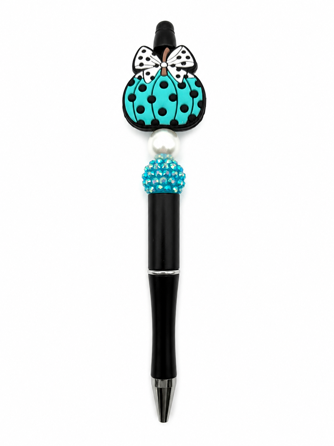 Teal Polka Dot Pumpkin Beaded Pen – Cute Fall & Halloween Style Beaded Pen